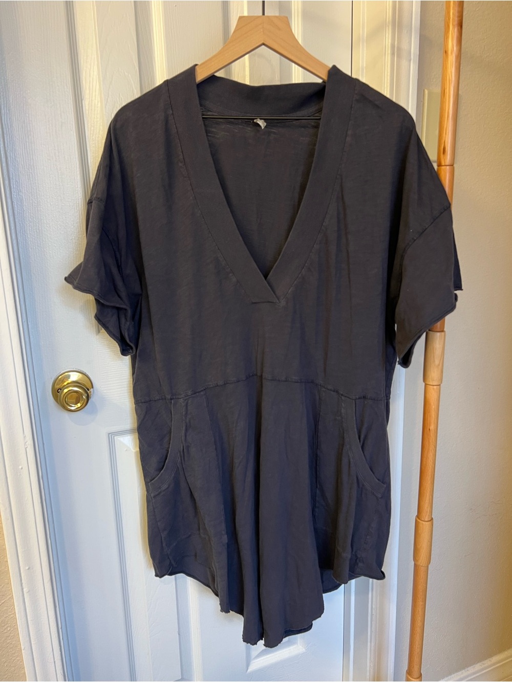 Navy Blue V-Neck Short Sleeve Romper
